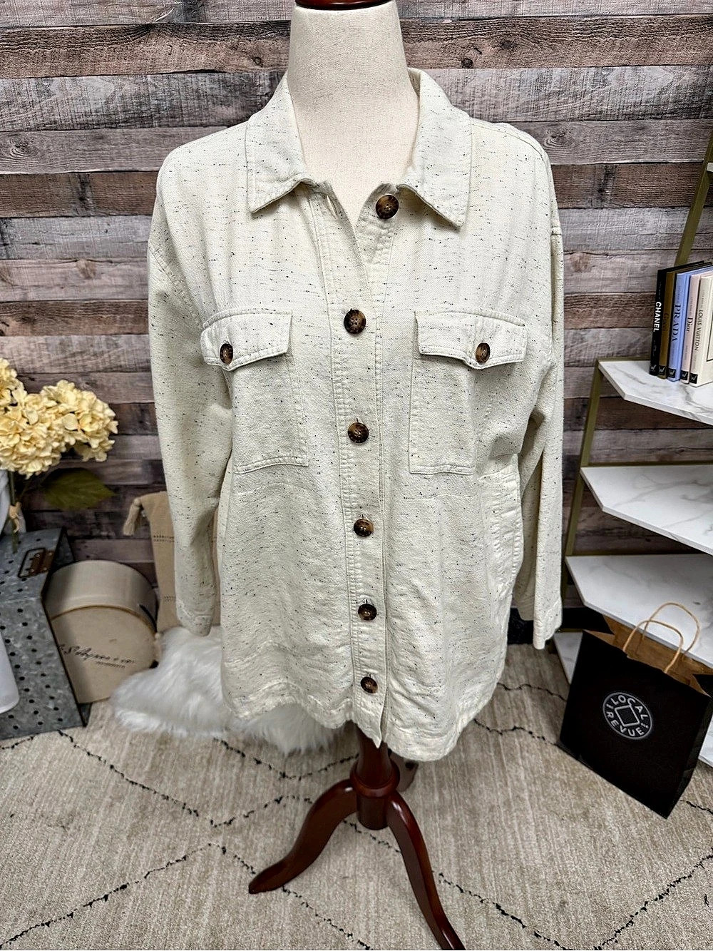 Madewell Cream Shirt Jacket with Black Specks